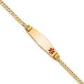 14K Medical Solid Chain/Solid Plate Soft Diamond Shape Off-Center Red Enamel Curb Link ID Bracelet, 7 x 7.5mm (FC-7)