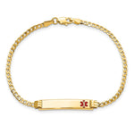 14K Medical Solid Chain/Solid Plate Off-Center Red Enamel Curb Link ID Bracelet, 7 x 5.5mm (FR-7) view