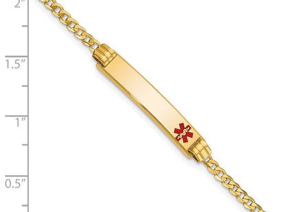 14K Medical Solid Chain/Solid Plate Off-Center Red Enamel Curb Link ID Bracelet (Style XM551FR-7)