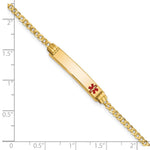14K Medical Solid Chain/Solid Plate Off-Center Red Enamel Curb Link ID Bracelet, 7 x 5.5mm (FR-7) view