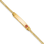 14K Medical Solid Chain/Solid Plate Off-Center Red Enamel Curb Link ID Bracelet, 7 x 5.5mm (FR-7) view