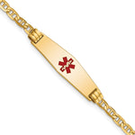 14K Medical Solid Chain/Solid Plate Soft Diamond Shape Centered Red Enamel Anchor Link Baby/Child ID Bracelet view