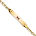 14K Medical Solid Chain/Solid Plate Centered Red Enamel Anchor Link Baby/Child ID Bracelet