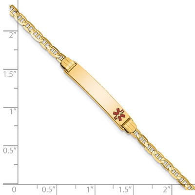 14K Medical Solid Chain/Solid Plate Off-Center Red Enamel Anchor Link Baby/Child ID Bracelet