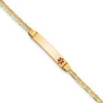 14K Medical Solid Chain/Solid Plate Off-Center Red Enamel Anchor Link Baby/Child ID Bracelet view