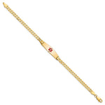 14K Medical Solid Chain/Solid Plate Soft Diamond Shape Centered Red Enamel Curb Link ID Bracelet, 7 x 7.5mm (CC-7) view