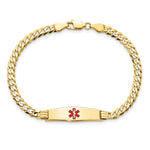 14K Medical Solid Chain/Solid Plate Soft Diamond Shape Centered Red Enamel Curb Link ID Bracelet, 7 x 7.5mm (CC-7) view