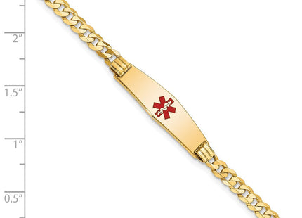 14K Medical Solid Chain/Solid Plate Soft Diamond Shape Centered Red Enamel Curb Link ID Bracelet (Style XM554CC-7)