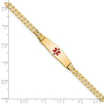 14K Medical Solid Chain/Solid Plate Soft Diamond Shape Centered Red Enamel Curb Link ID Bracelet, 7 x 7.5mm (CC-7) view
