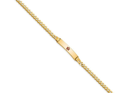 14K Medical Solid Chain/Solid Plate Centered Red Enamel Curb Link ID Bracelet (Style XM554CR-7)