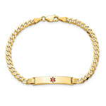 14K Medical Solid Chain/Solid Plate Centered Red Enamel Curb Link ID Bracelet, 8 x 5.5mm view