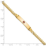 14K Medical Solid Chain/Solid Plate Centered Red Enamel Curb Link ID Bracelet, 8 x 5.5mm view