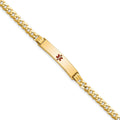14K Medical Solid Chain/Solid Plate Centered Red Enamel Curb Link ID Bracelet, 8 x 5.5mm
