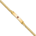14K Medical Solid Chain/Solid Plate Centered Red Enamel Curb Link ID Bracelet, 8 x 5.5mm view