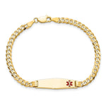14K Medical Solid Chain/Solid Plate Soft Diamond Shape Off-Center Red Enamel Curb Link ID Bracelet, 7 x 7.5mm view