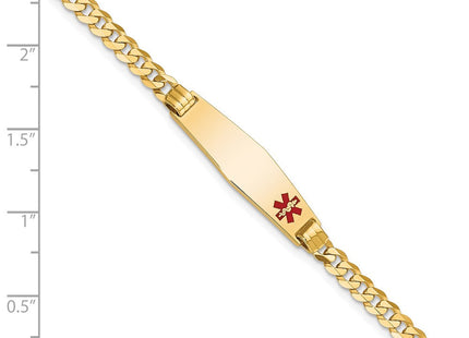 14K Medical Solid Chain/Solid Plate Soft Diamond Shape Off-Center Red Enamel Curb Link ID Bracelet (Style XM554FC-7)