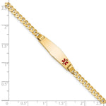 14K Medical Solid Chain/Solid Plate Soft Diamond Shape Off-Center Red Enamel Curb Link ID Bracelet, 7 x 7.5mm view