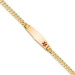 14K Medical Solid Chain/Solid Plate Soft Diamond Shape Off-Center Red Enamel Curb Link ID Bracelet, 7 x 7.5mm view