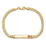 14K Medical Solid Chain/Solid Plate Off-Center Red Enamel Curb Link ID Bracelet, 7 x 5.5mm view