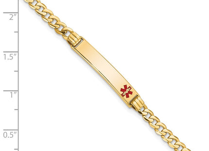 14K Medical Solid Chain/Solid Plate Off-Center Red Enamel Curb Link ID Bracelet (Style XM554FR-7)