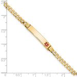 14K Medical Solid Chain/Solid Plate Off-Center Red Enamel Curb Link ID Bracelet, 7 x 5.5mm view