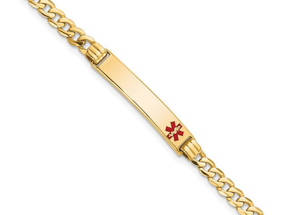 14K Medical Solid Chain/Solid Plate Off-Center Red Enamel Curb Link ID Bracelet (Style XM554FR-7)