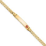 14K Medical Solid Chain/Solid Plate Off-Center Red Enamel Curb Link ID Bracelet, 7 x 5.5mm view