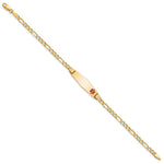 14K Medical Semi-Solid Chain/Solid Plate Soft Diamond Shape Off-Center Red Enamel Figaro Link ID Bracelet, 7 x 7.5mm view