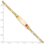14K Medical Semi-Solid Chain/Solid Plate Soft Diamond Shape Off-Center Red Enamel Figaro Link ID Bracelet, 7 x 7.5mm view