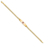 14K Medical Semi-Solid Chain/Solid Plate Soft Diamond Shape Centered Red Enamel Cuban Link ID Bracelet view