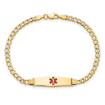 14K Medical Semi-Solid Chain/Solid Plate Soft Diamond Shape Centered Red Enamel Cuban Link ID Bracelet view