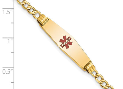 14K Medical Semi-Solid Chain/Solid Plate Soft Diamond Shape Centered Red Enamel Cuban Link ID Bracelet (Style XM557CC-7)