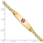 14K Medical Semi-Solid Chain/Solid Plate Soft Diamond Shape Centered Red Enamel Cuban Link ID Bracelet view