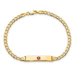 14K Medical Semi-Solid Chain/Solid Plate Centered Red Enamel Cuban Link ID Bracelet, 7 x 5.5mm view