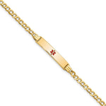 14K Medical Semi-Solid Chain/Solid Plate Centered Red Enamel Cuban Link ID Bracelet, 7 x 5.5mm view