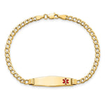 14K Medical Semi-Solid Chain/Solid Plate Soft Diamond Shape Off-Center Red Enamel Cuban Link ID Bracelet, 7 x 7.5mm view