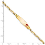 14K Medical Semi-Solid Chain/Solid Plate Soft Diamond Shape Off-Center Red Enamel Cuban Link ID Bracelet, 7 x 7.5mm view