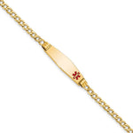14K Medical Semi-Solid Chain/Solid Plate Soft Diamond Shape Off-Center Red Enamel Cuban Link ID Bracelet, 7 x 7.5mm view