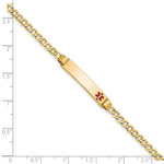 14K Medical Semi-Solid Chain/Solid Plate Off-Center Red Enamel Cuban Link ID Bracelet, 8 x 5.5mm view