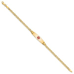 14K Medical Semi-Solid Chain/Solid Plate Soft Diamond Shape Centered Red Enamel Anchor Link ID Bracelet view