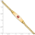 14K Medical Semi-Solid Chain/Solid Plate Soft Diamond Shape Centered Red Enamel Anchor Link ID Bracelet view