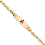14K Medical Semi-Solid Chain/Solid Plate Soft Diamond Shape Centered Red Enamel Anchor Link ID Bracelet view