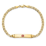 14K Medical Semi-Solid Chain/Solid Plate Centered Red Enamel Anchor Link ID Bracelet view