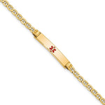 14K Medical Semi-Solid Chain/Solid Plate Centered Red Enamel Anchor Link ID Bracelet view