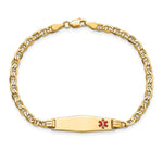 14K Medical Semi-Solid Chain/Solid Plate Soft Diamond Shape Off-Center Red Enamel Anchor Link ID Bracelet view