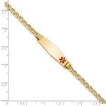 14K Medical Semi-Solid Chain/Solid Plate Soft Diamond Shape Off-Center Red Enamel Anchor Link ID Bracelet view