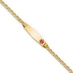 14K Medical Semi-Solid Chain/Solid Plate Soft Diamond Shape Off-Center Red Enamel Anchor Link ID Bracelet view