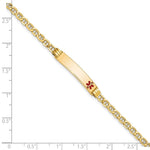 14K Medical Semi-Solid Chain/Solid Plate Off-Center Red Enamel Anchor Link ID Bracelet view