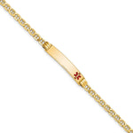 14K Medical Semi-Solid Chain/Solid Plate Off-Center Red Enamel Anchor Link ID Bracelet view