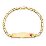 14K Medical Solid Chain/Solid Plate Non-Enameled Soft Diamond Shape Off-Center Flat Figaro Link ID Bracelet view